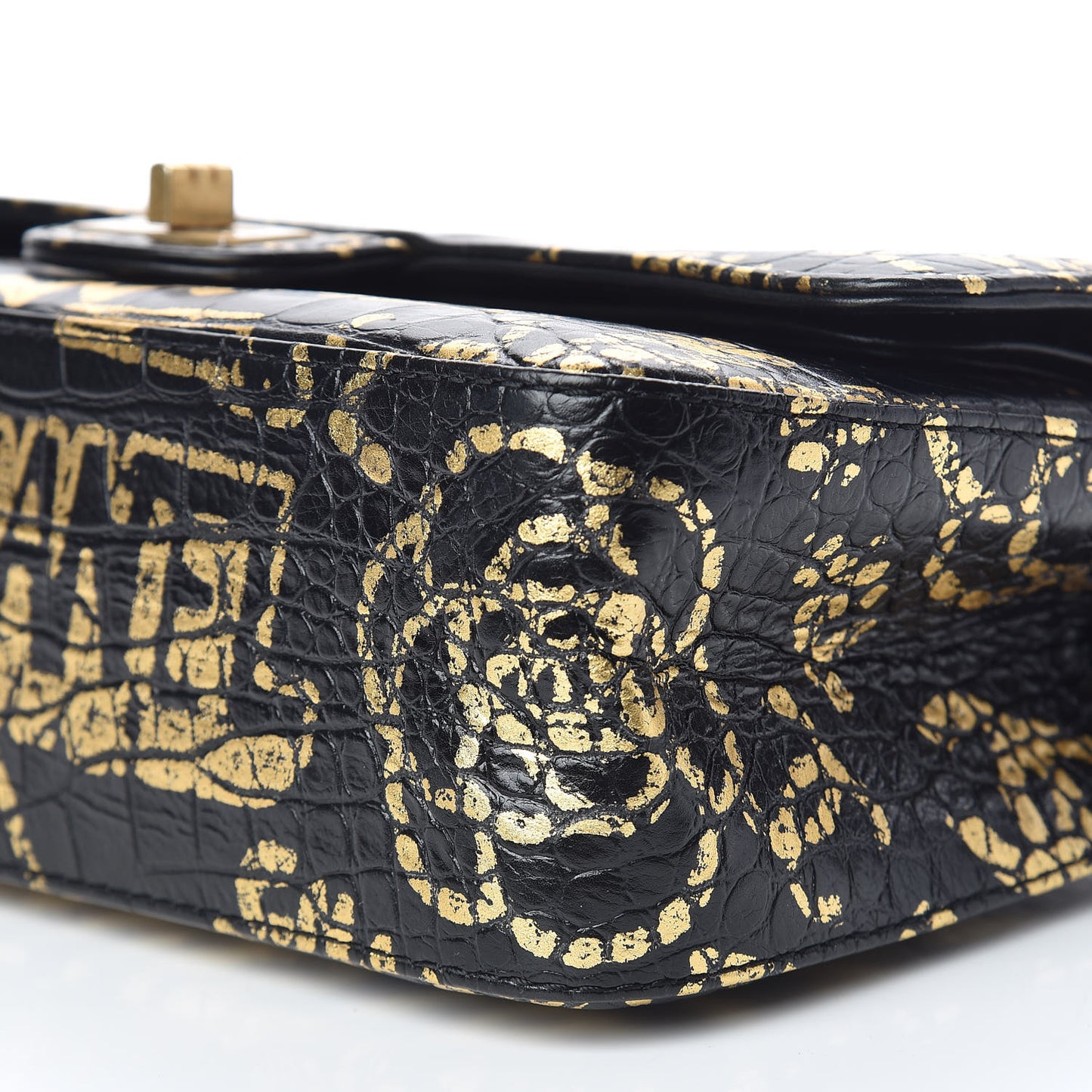 Calfskin Crocodile Embossed Graffiti 2.55 Cocodile Reissue 225 Flap Black Gold