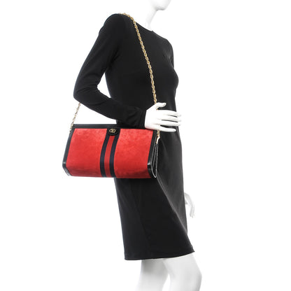 Gucci Suede Patent Web Medium Ophidia Chain Shoulder Bag Hibiscus Red Black 2 of 8