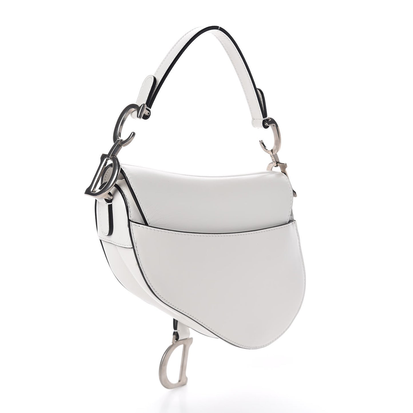 Grained Calfskin Mini Saddle Bag White