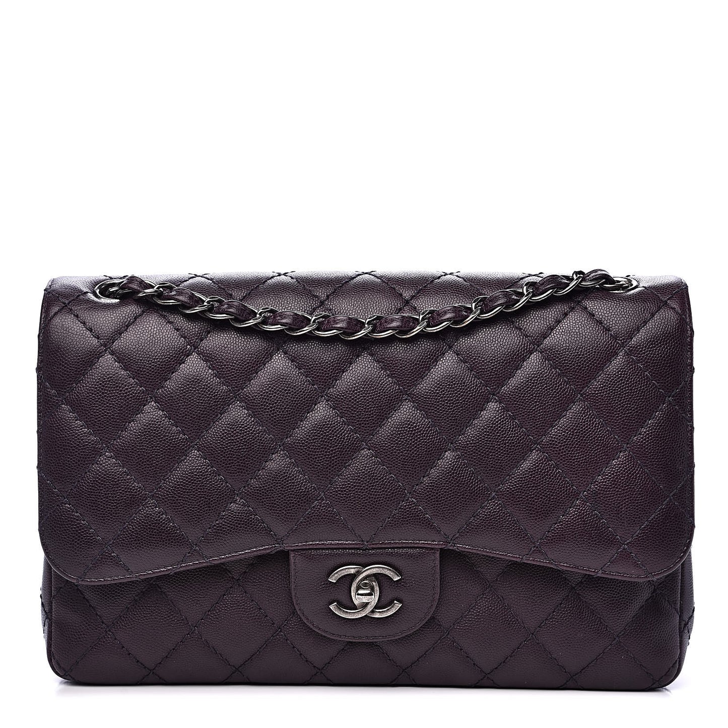 Caviar Quilted Jumbo Double Flap Dark Purple