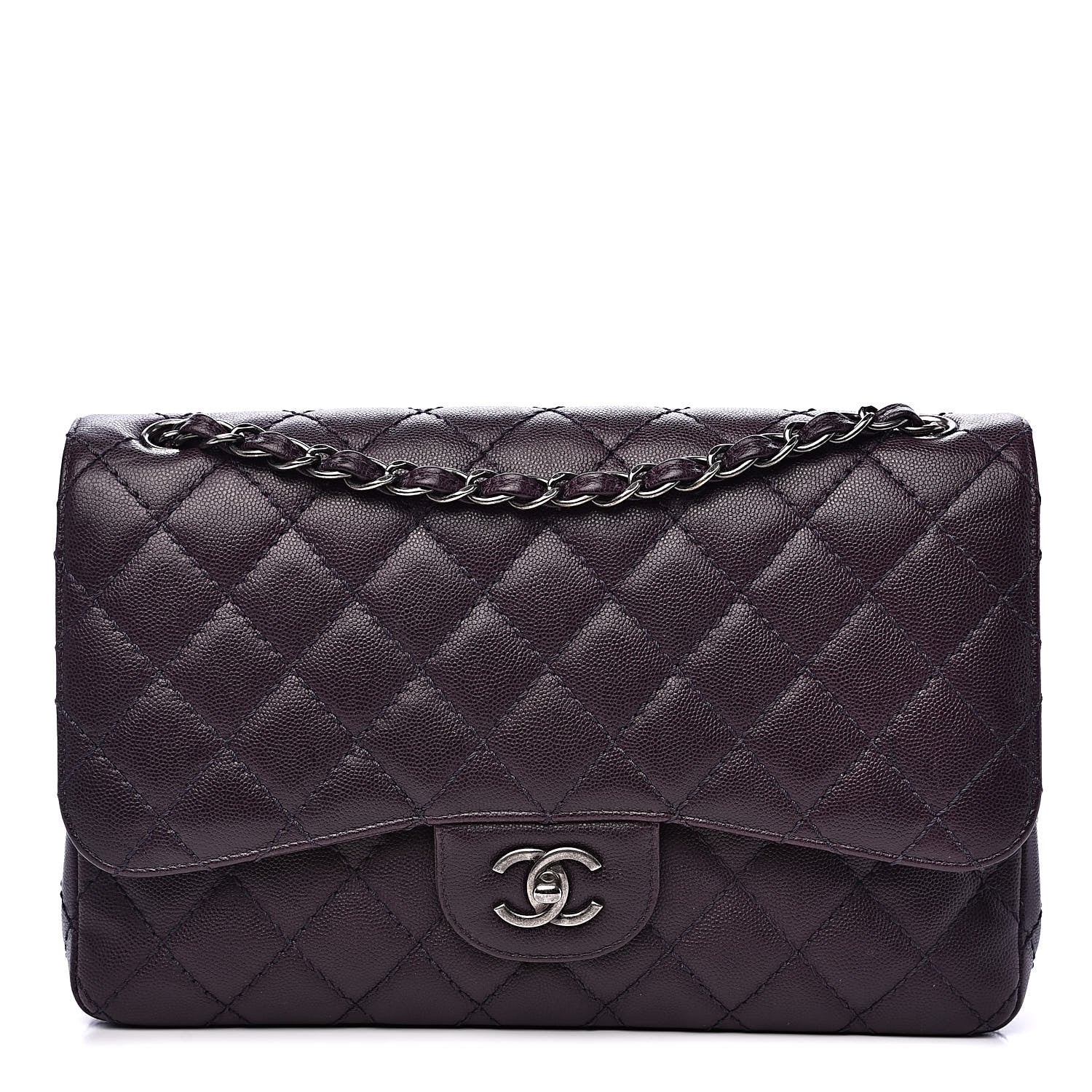 Chanel Caviar Quilted Jumbo Double Flap Dark Purple 1 of 17