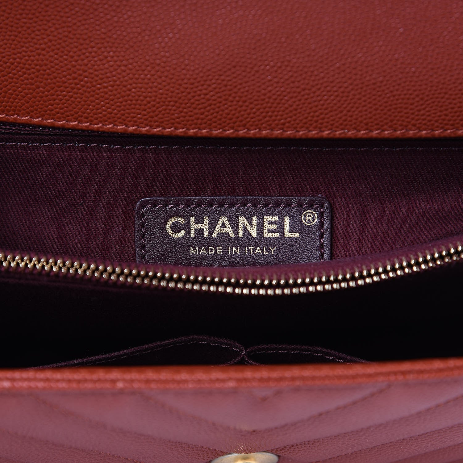 Chanel Caviar Chevron Quilted Medium Coco Handle Flap Dark Orange 6 of 11