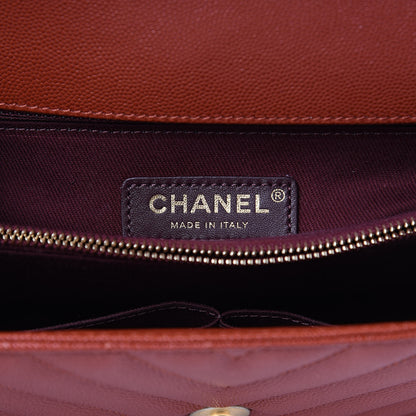 Chanel Caviar Chevron Quilted Medium Coco Handle Flap Dark Orange 6 of 11