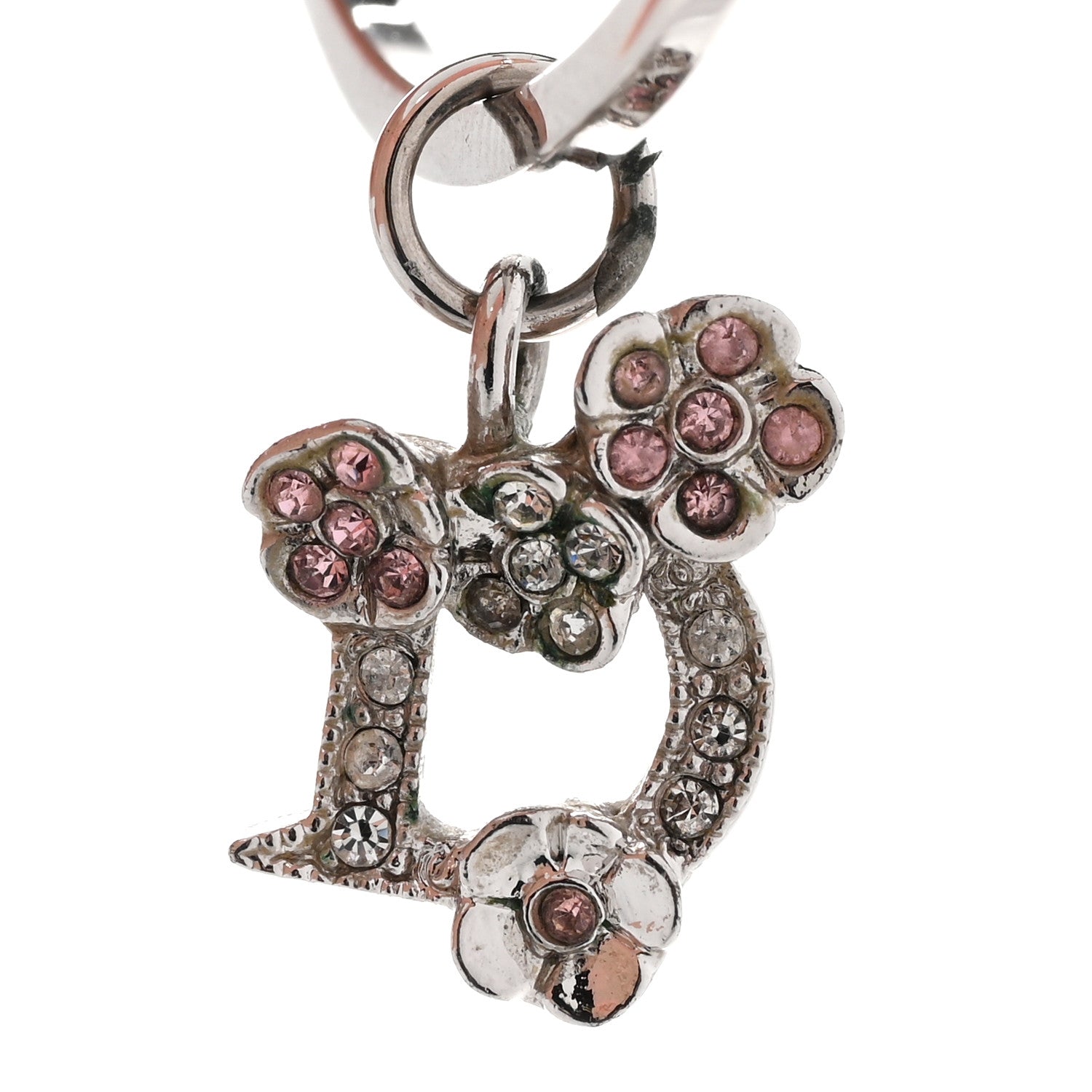 Christian Dior Crystal Flower Hoop Earrings Silver Pink 4 of 7