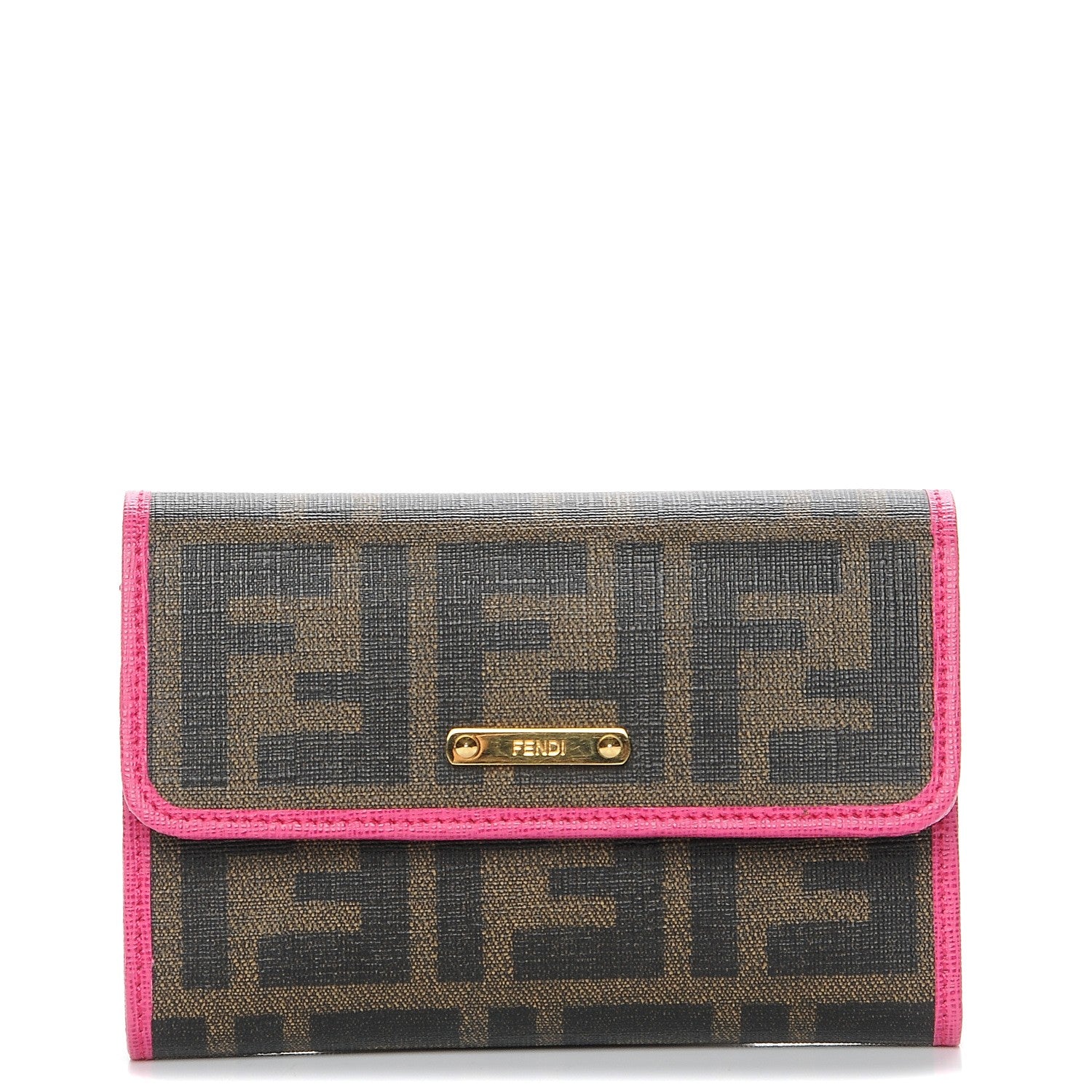Fendi Zucca Spalmati Vitello Elite Tri-Fold Wallet Tobacco Ciclamino 1 of 10