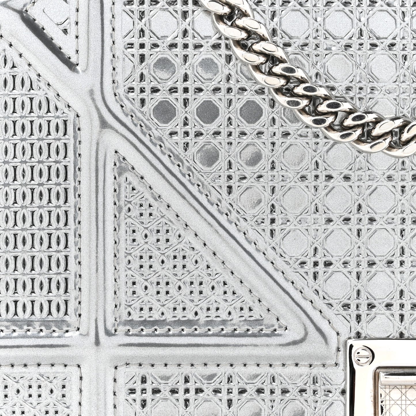 Metallic Patent Micro-Cannage Diorama Wallet on Chain Pouch Silver