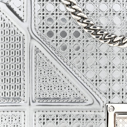 Christian Dior Metallic Patent Micro-Cannage Diorama Wallet on Chain Pouch Silver 7 of 9