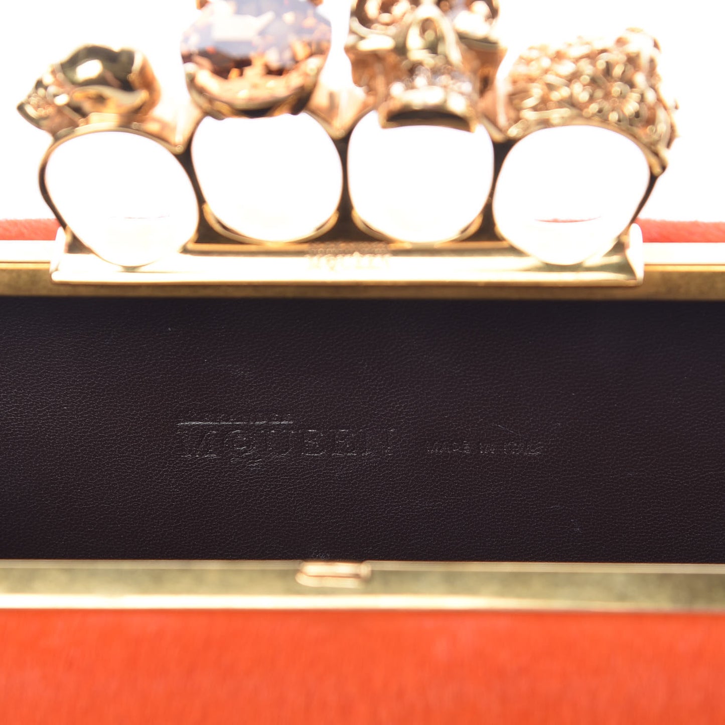 Calf Hair Long Skull Box Clutch Orange