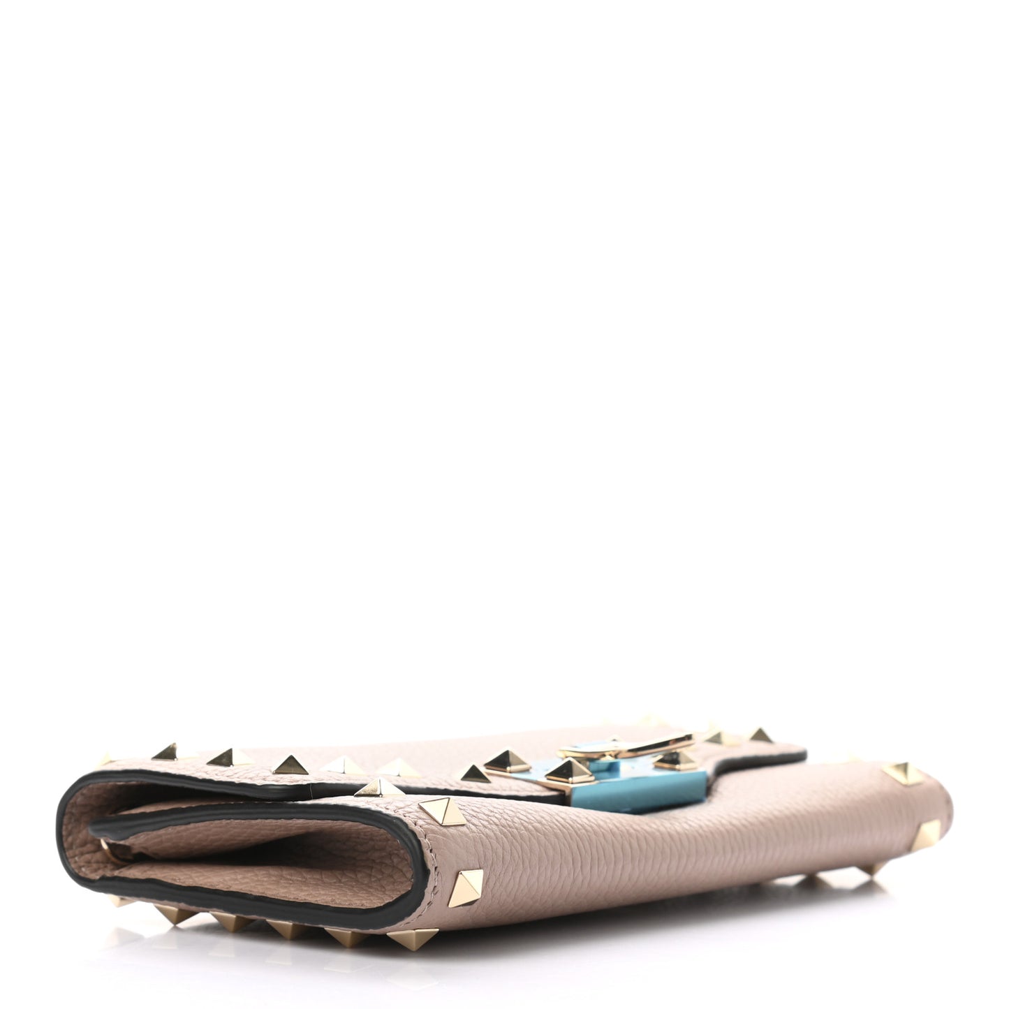Pebbled Calfskin Rockstud Flip Lock Wallet On Chain Poudre