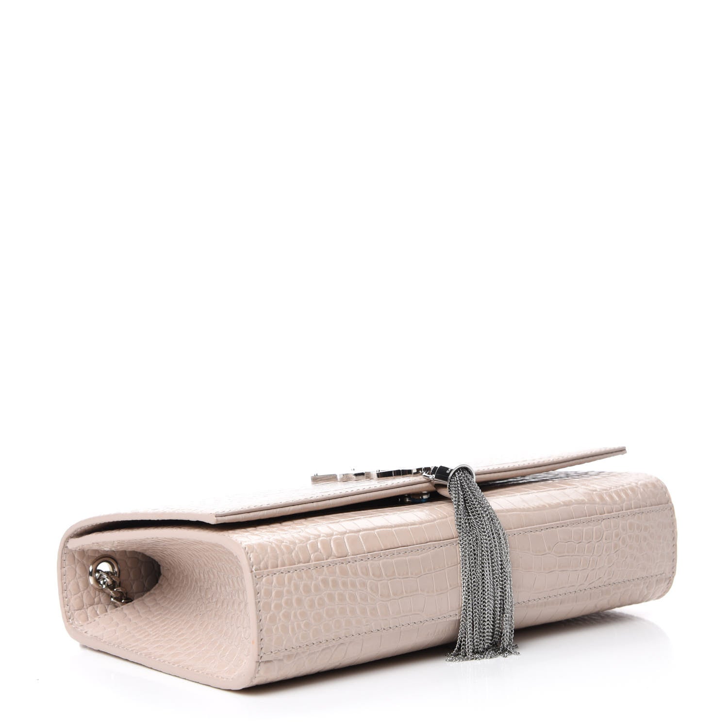 Saint Laurent Calfskin Crocodile Embossed Medium Classic Monogram Kate Tassel Satchel Powder Pink 4 of 10