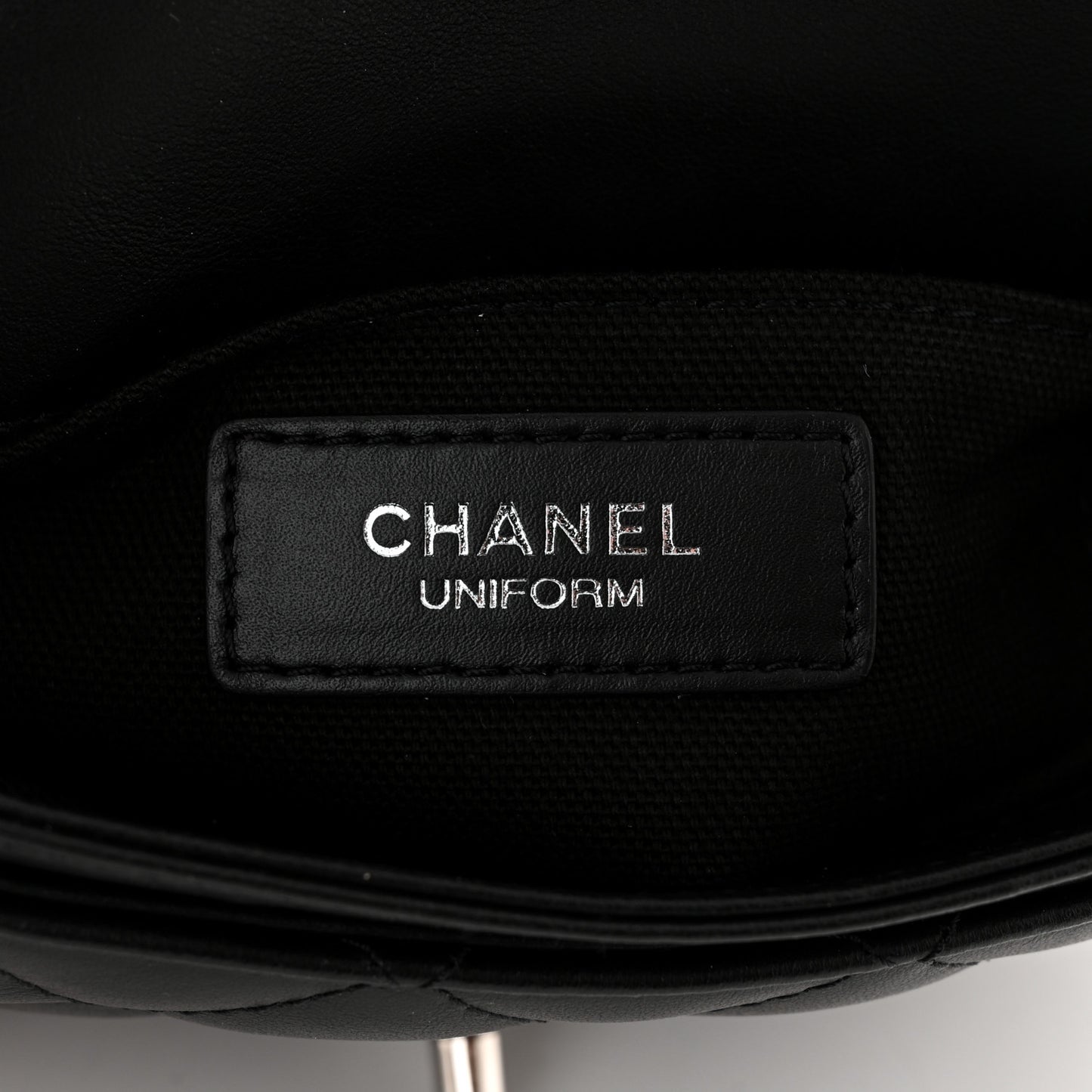 Calfskin Quilted CC Uniform Flap Belt Bag Black