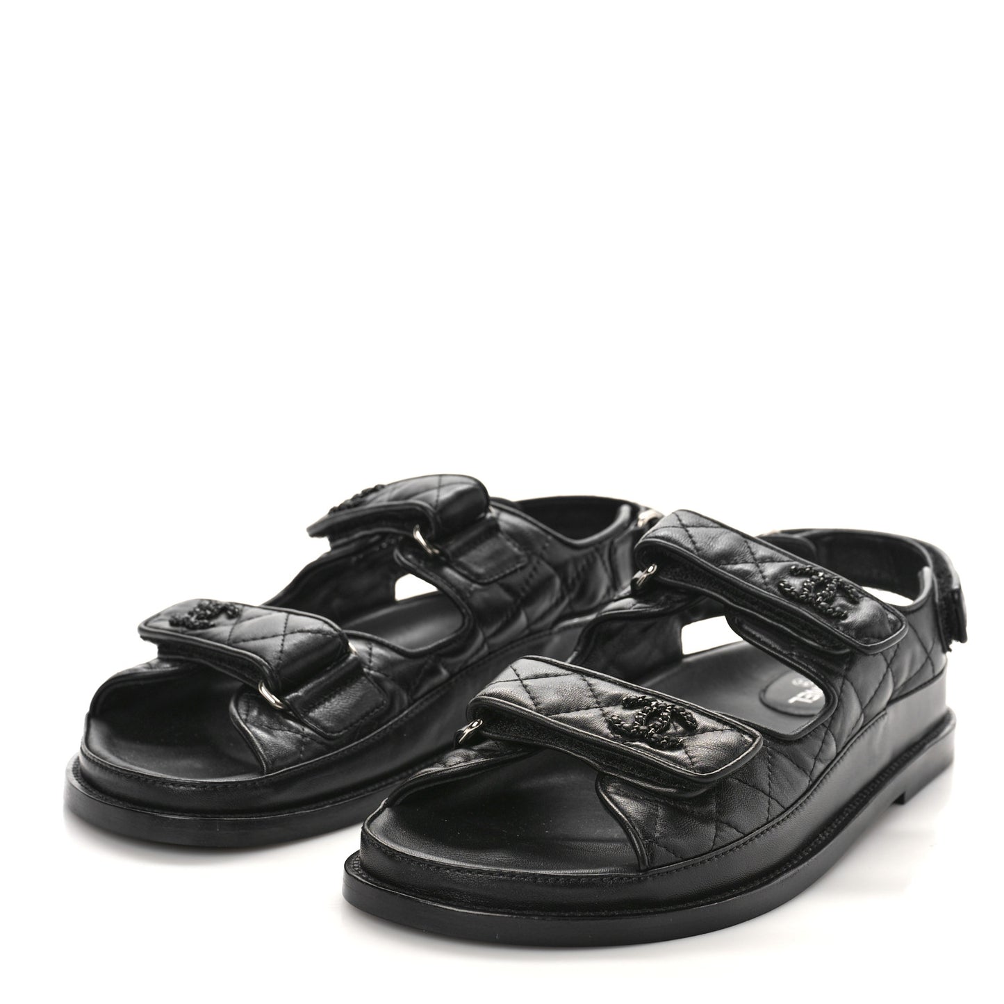 Lambskin Quilted Velcro Dad Sandals 38.5 Black