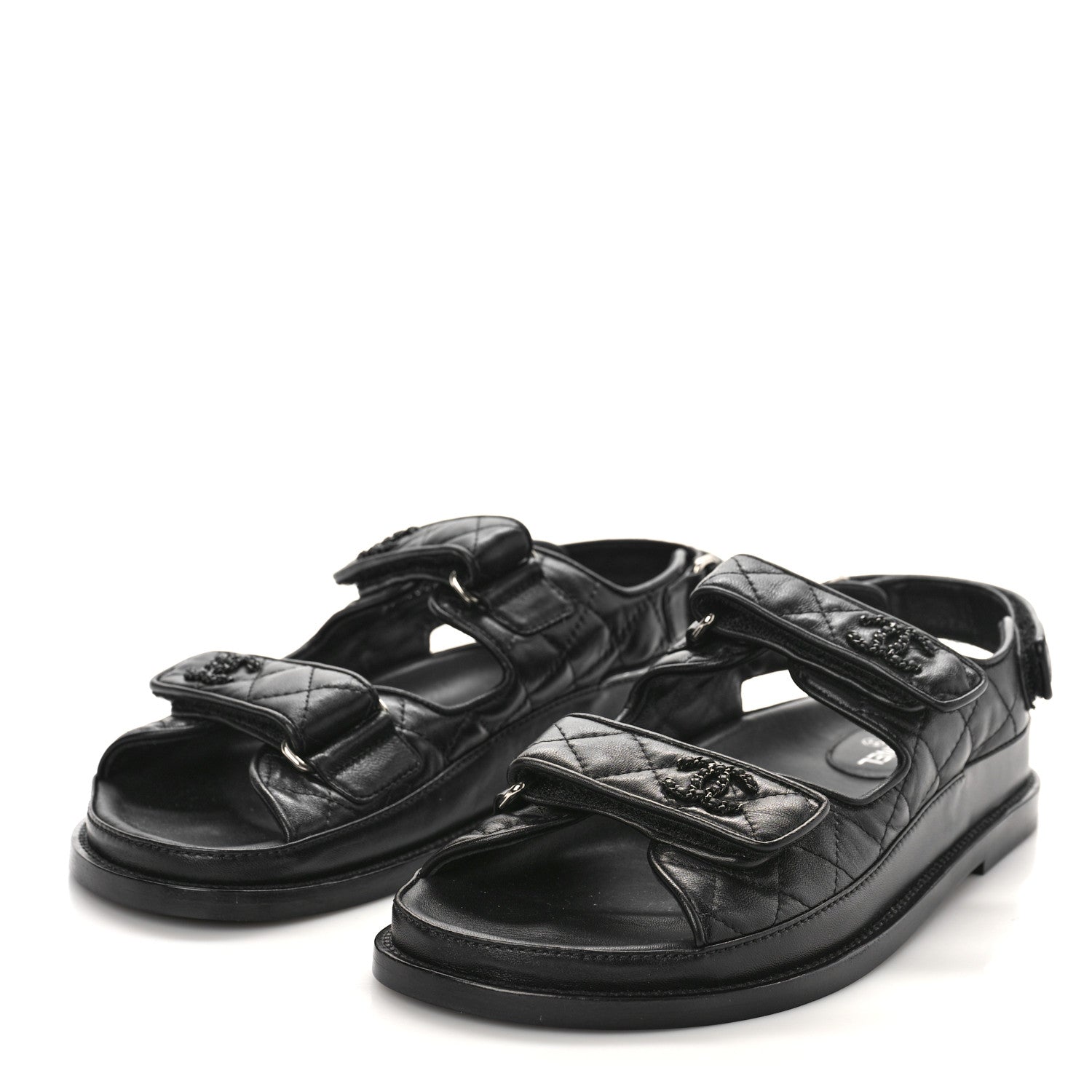 Chanel Lambskin Quilted Velcro Dad Sandals 38.5 Black 4 of 8