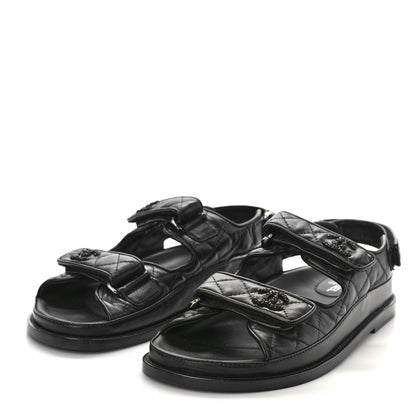 Chanel Lambskin Quilted Velcro Dad Sandals 38.5 Black 4 of 8