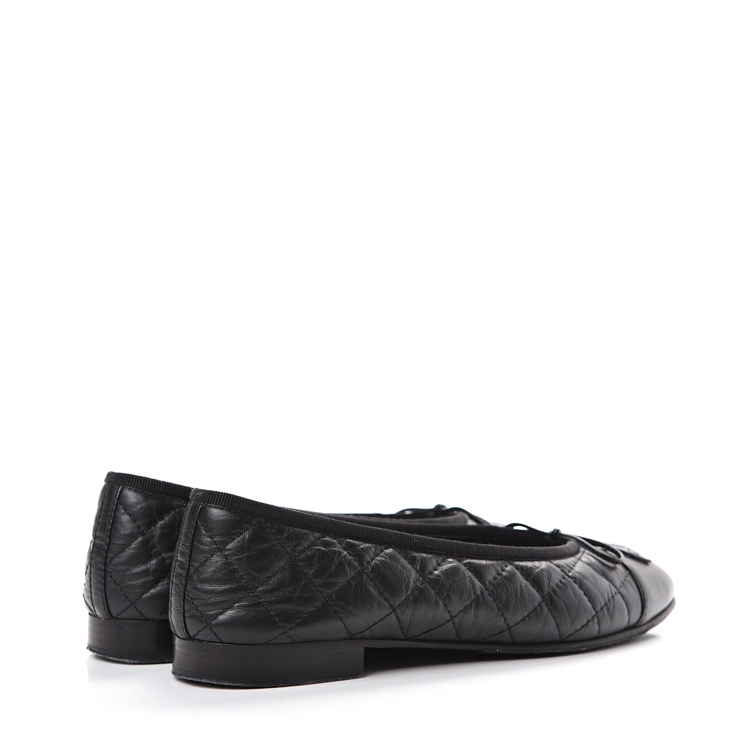 Aged Calfskin Quilted Cap Toe Ballerina Flats 37.5 Black