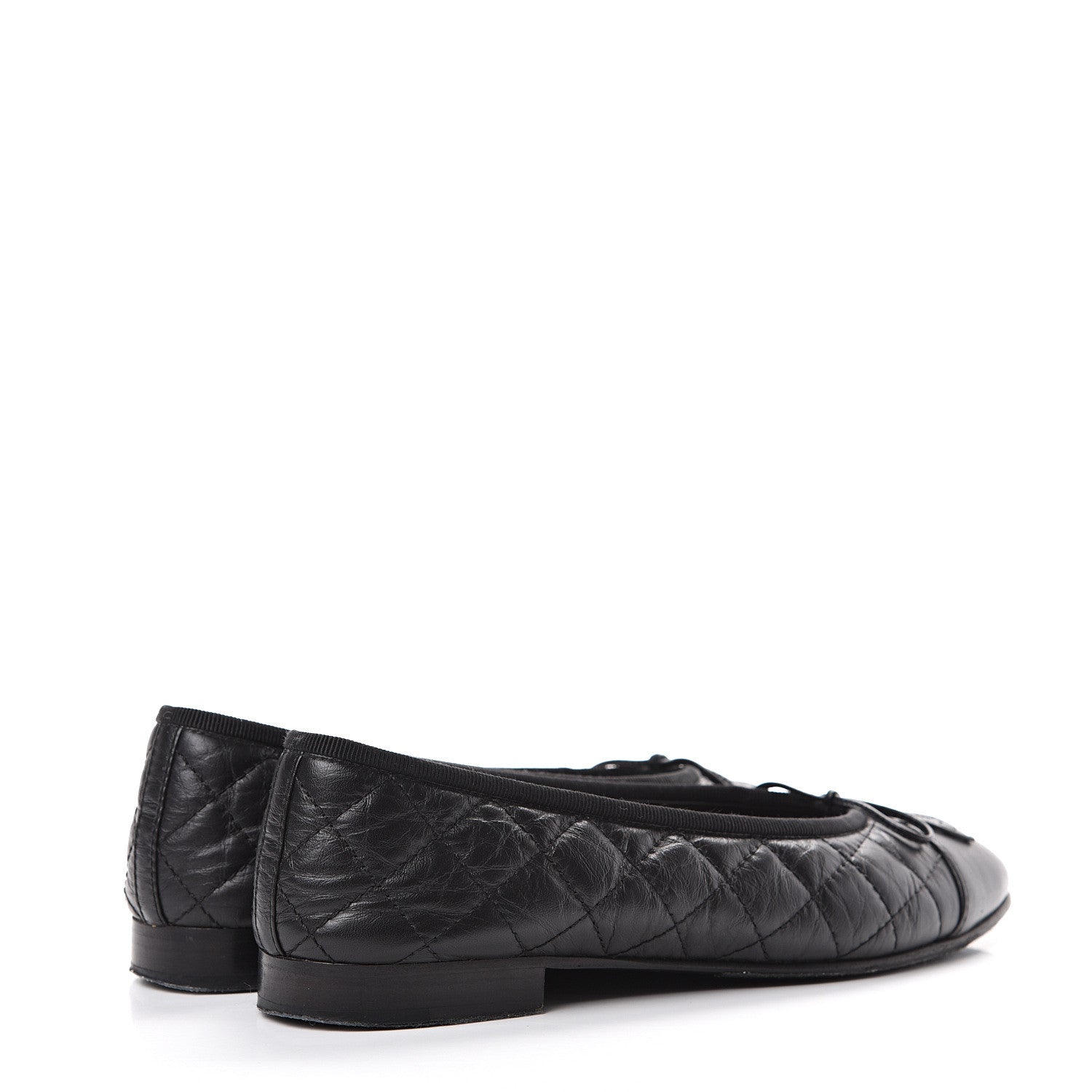 Chanel Aged Calfskin Quilted Cap Toe Ballerina Flats 37.5 Black 4 of 12