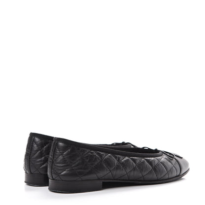 Chanel Aged Calfskin Quilted Cap Toe Ballerina Flats 37.5 Black 4 of 12