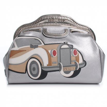 Prada Saffiano 50s Car Clutch Silver 1 of 10