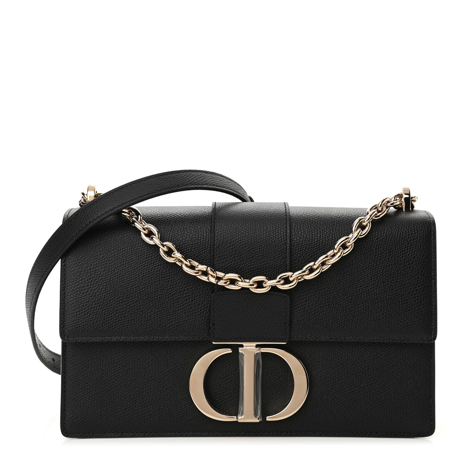 Christian Dior Grained Calfskin Embossed 30 Montaigne Chain Flap Bag Black 1 of 9