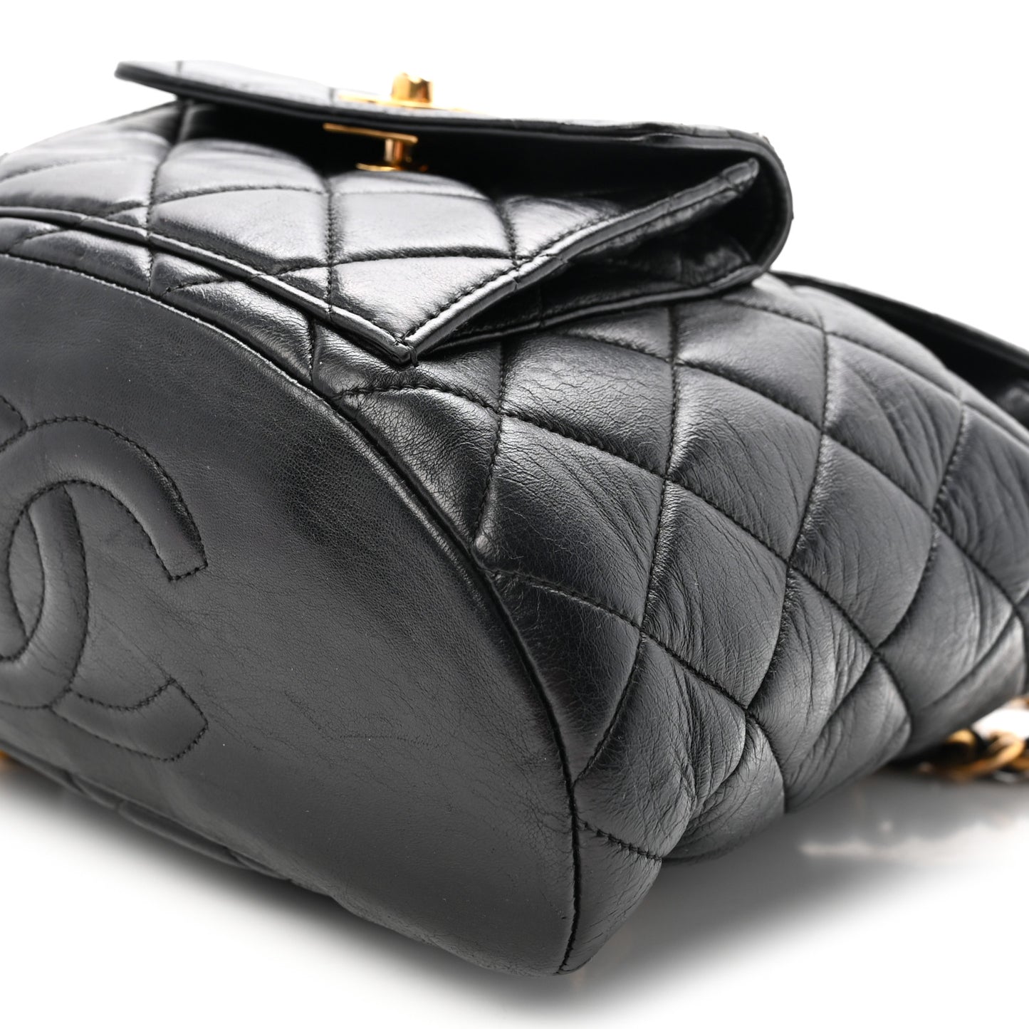 Lambskin Quilted Drawstring Backpack Black