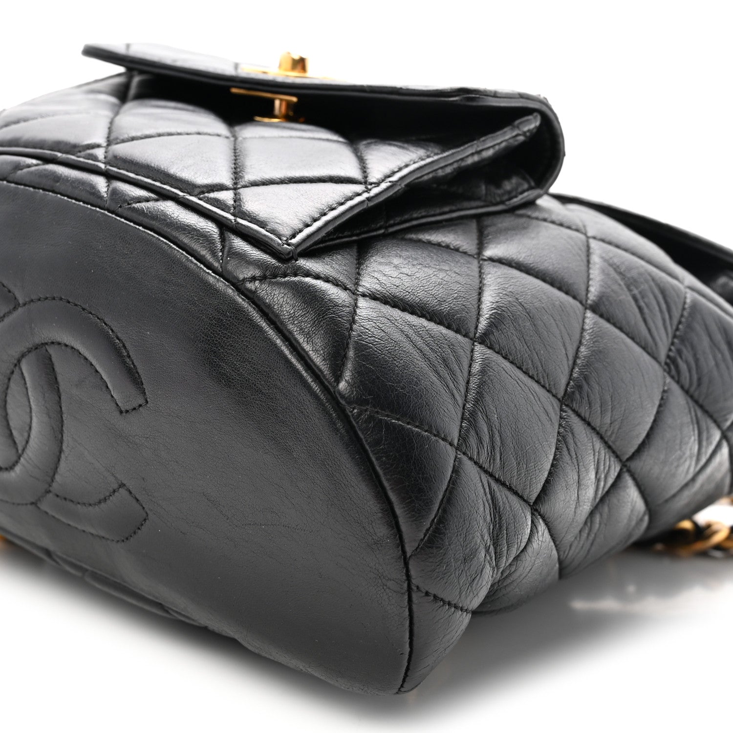 Chanel Lambskin Quilted Drawstring Backpack Black 10 of 12