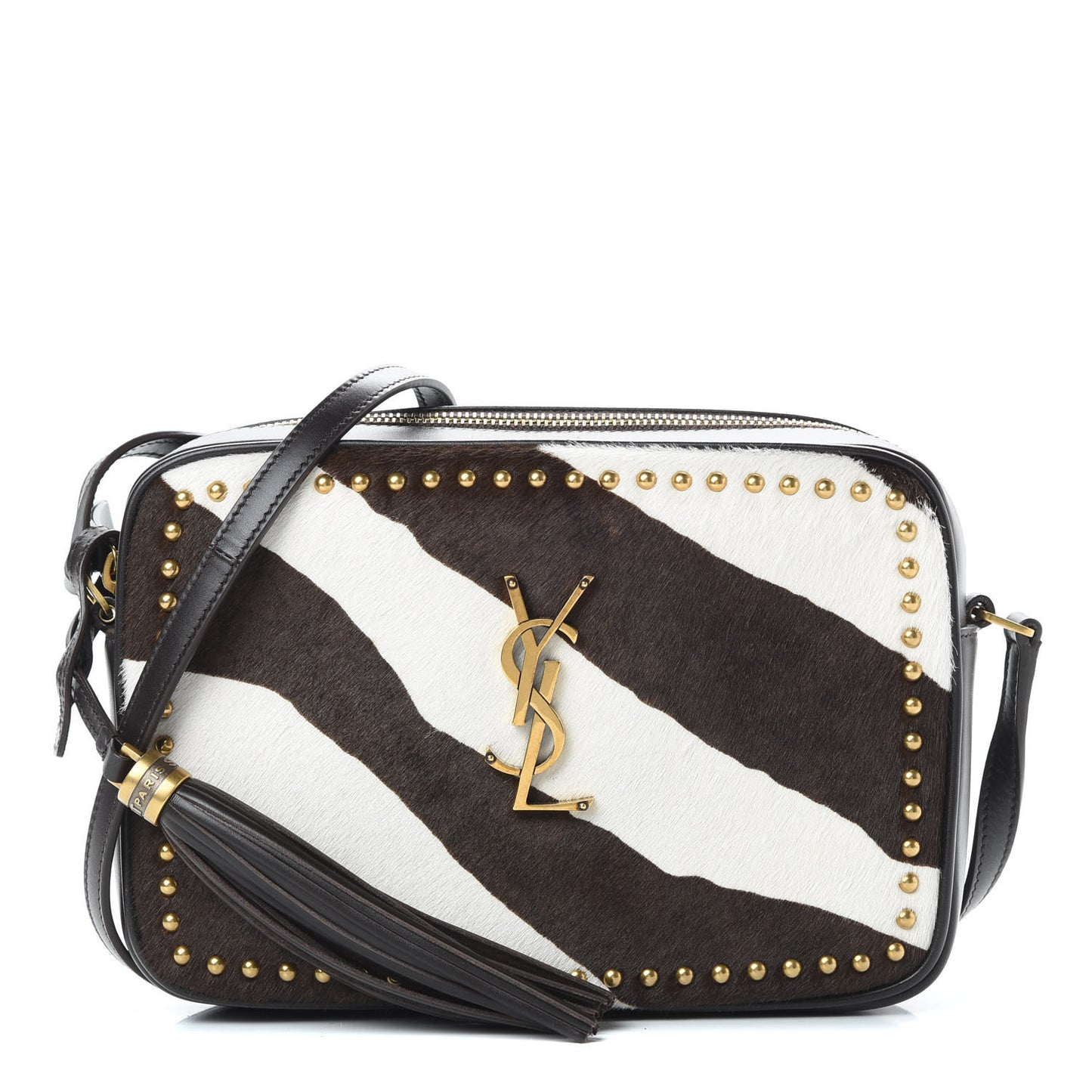 Pony Hair Calfskin Studded Monogram Lou Camera Bag Dusty White Brown