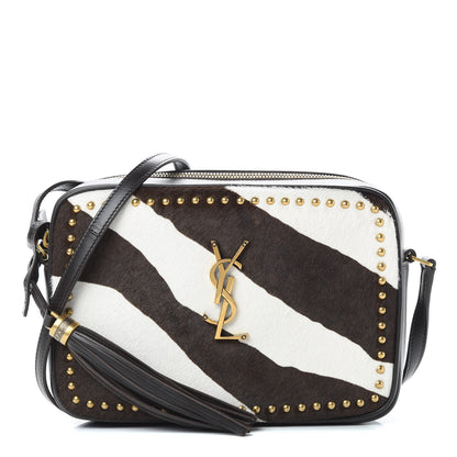 Saint Laurent Pony Hair Calfskin Studded Monogram Lou Camera Bag Dusty White Brown 1 of 11