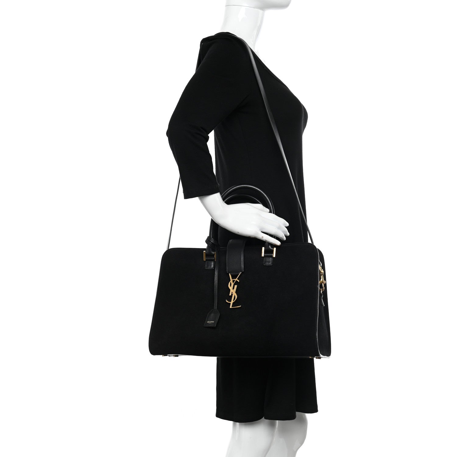 Saint Laurent Suede Calfskin Medium Monogram Cabas Black 2 of 13