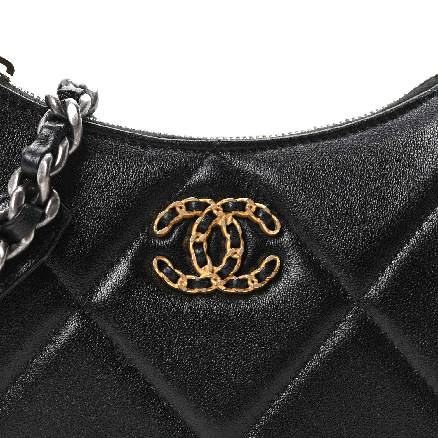 Chanel Lambskin Quilted Chanel 19 Hobo Clutch With Chain Black