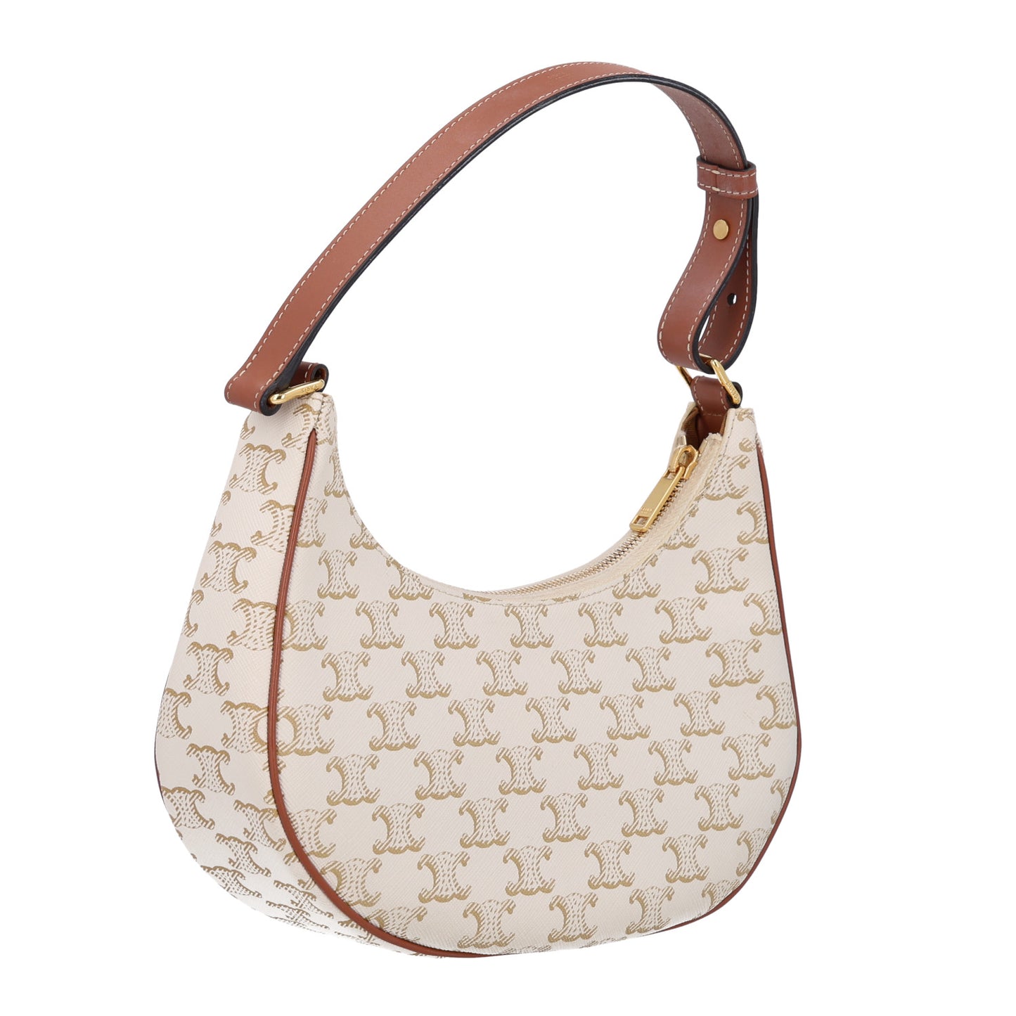 Canvas Calfskin Ava Triomphe Shoulder Bag White