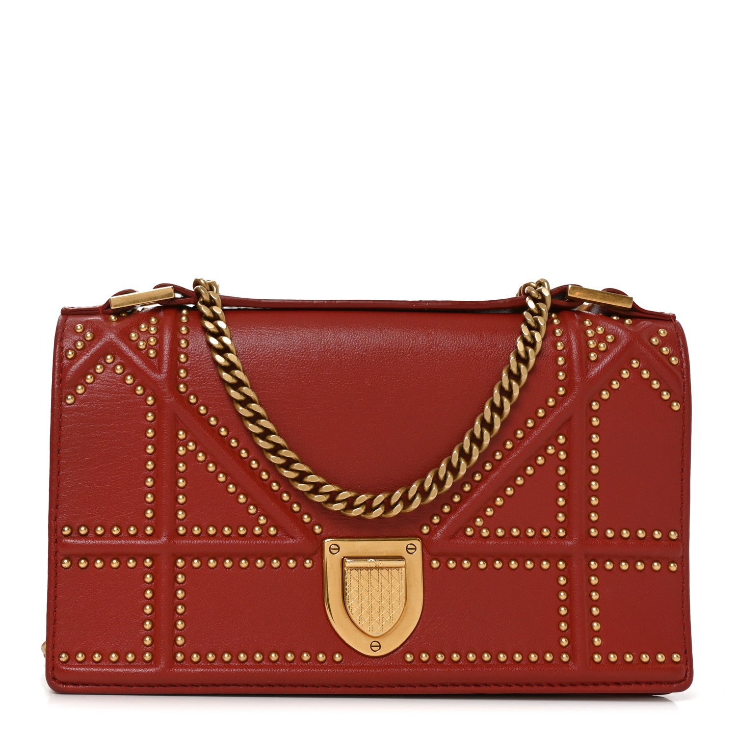 Christian Dior Calfskin Studded Diorama Flap Bag Red 1 of 10