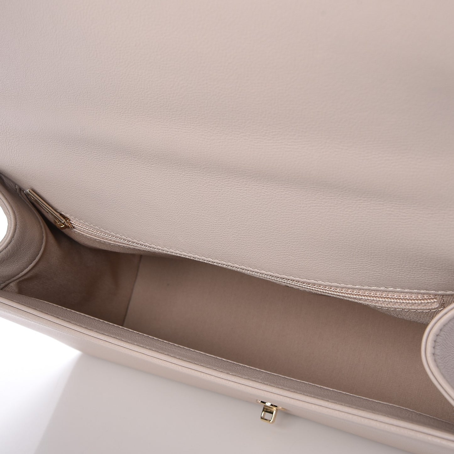 Grained Calfskin Quilted Large Label Click Flap Bag Light Beige