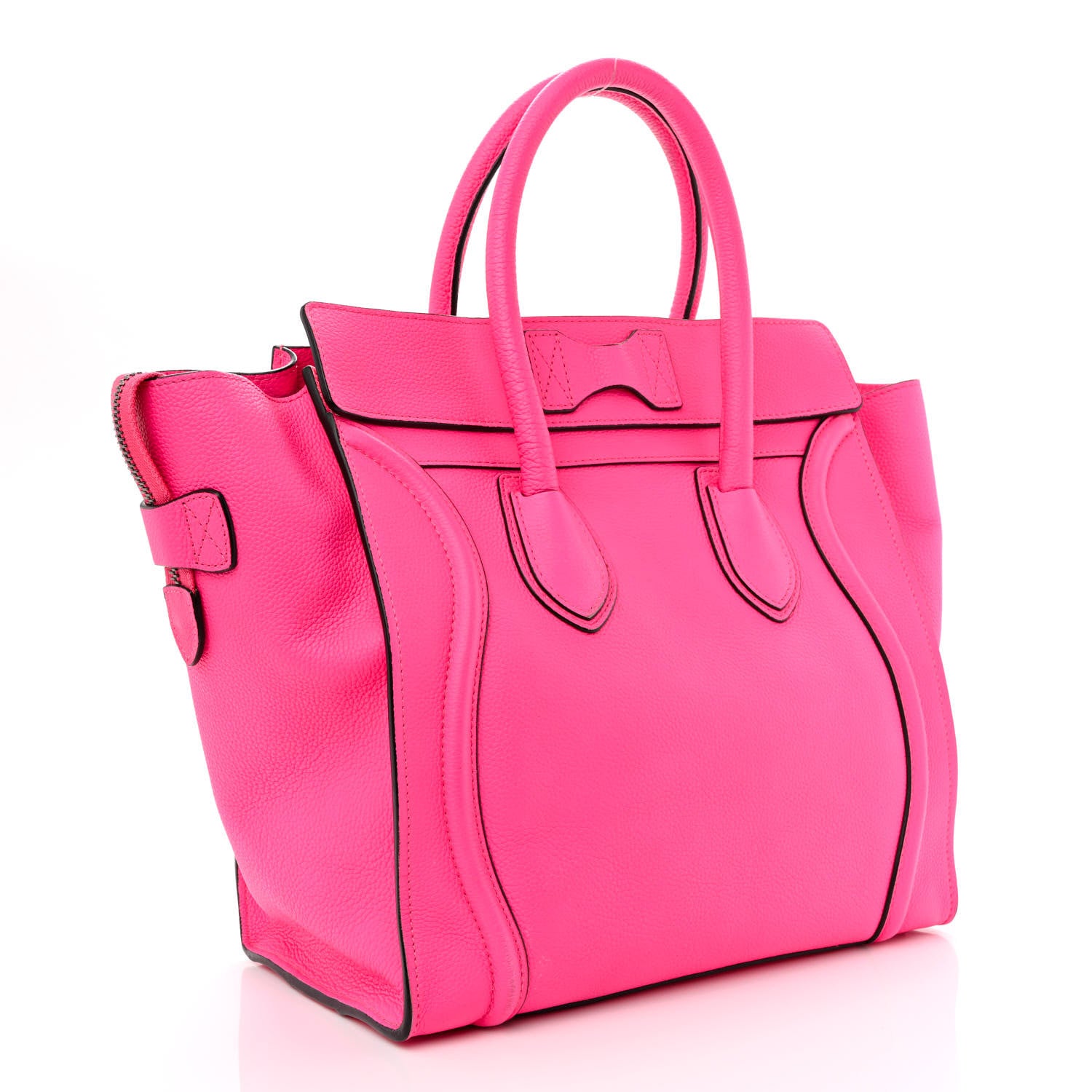 Celine Drummed Calfskin Mini Luggage Fluo Pink 3 of 14