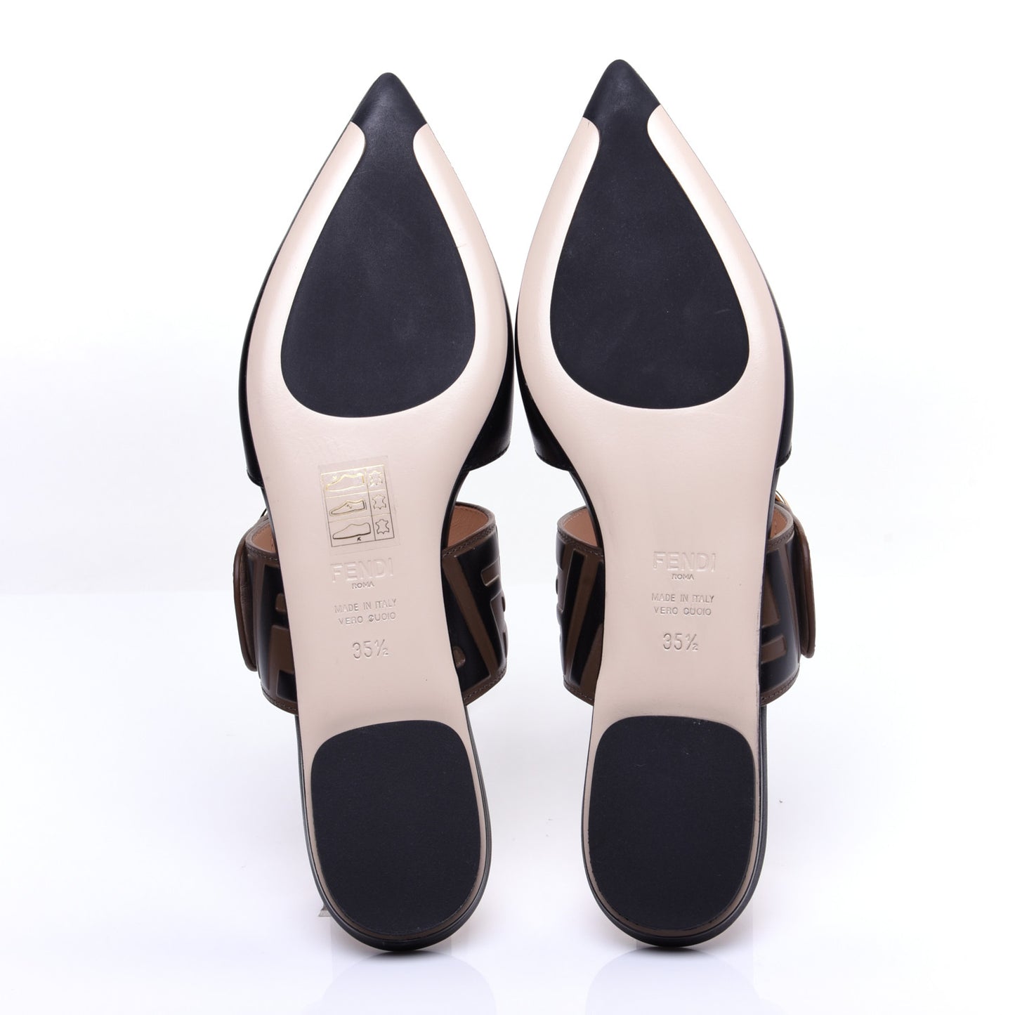 Vitello FF Embossed Buckle Flat Mules 35.5 Maya Black
