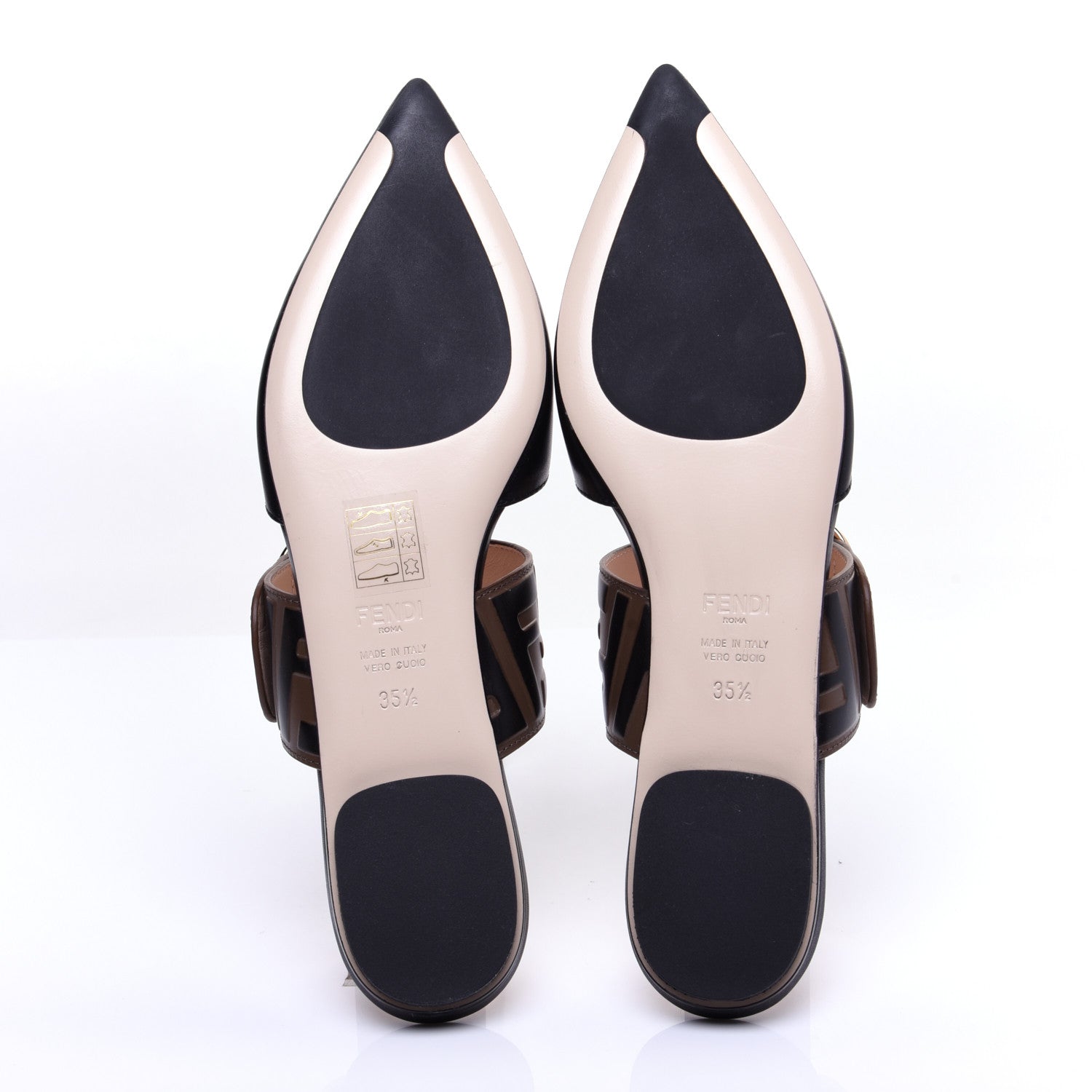 Fendi Vitello FF Embossed Buckle Flat Mules 35.5 Maya Black 9 of 11