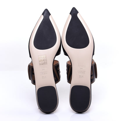 Fendi Vitello FF Embossed Buckle Flat Mules 35.5 Maya Black 9 of 11