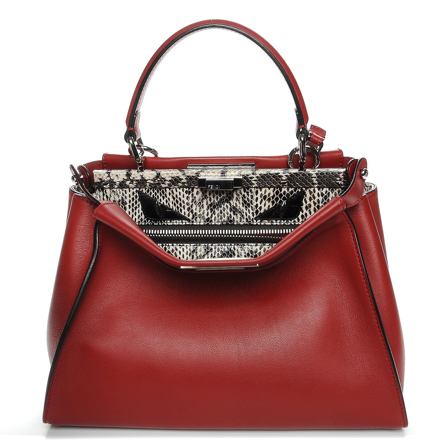 Fendi Vitello Seta Elaphe Crocodile Monster Eyes Medium Peekaboo Iconic Satchel Ribes Naturale 1 of 9
