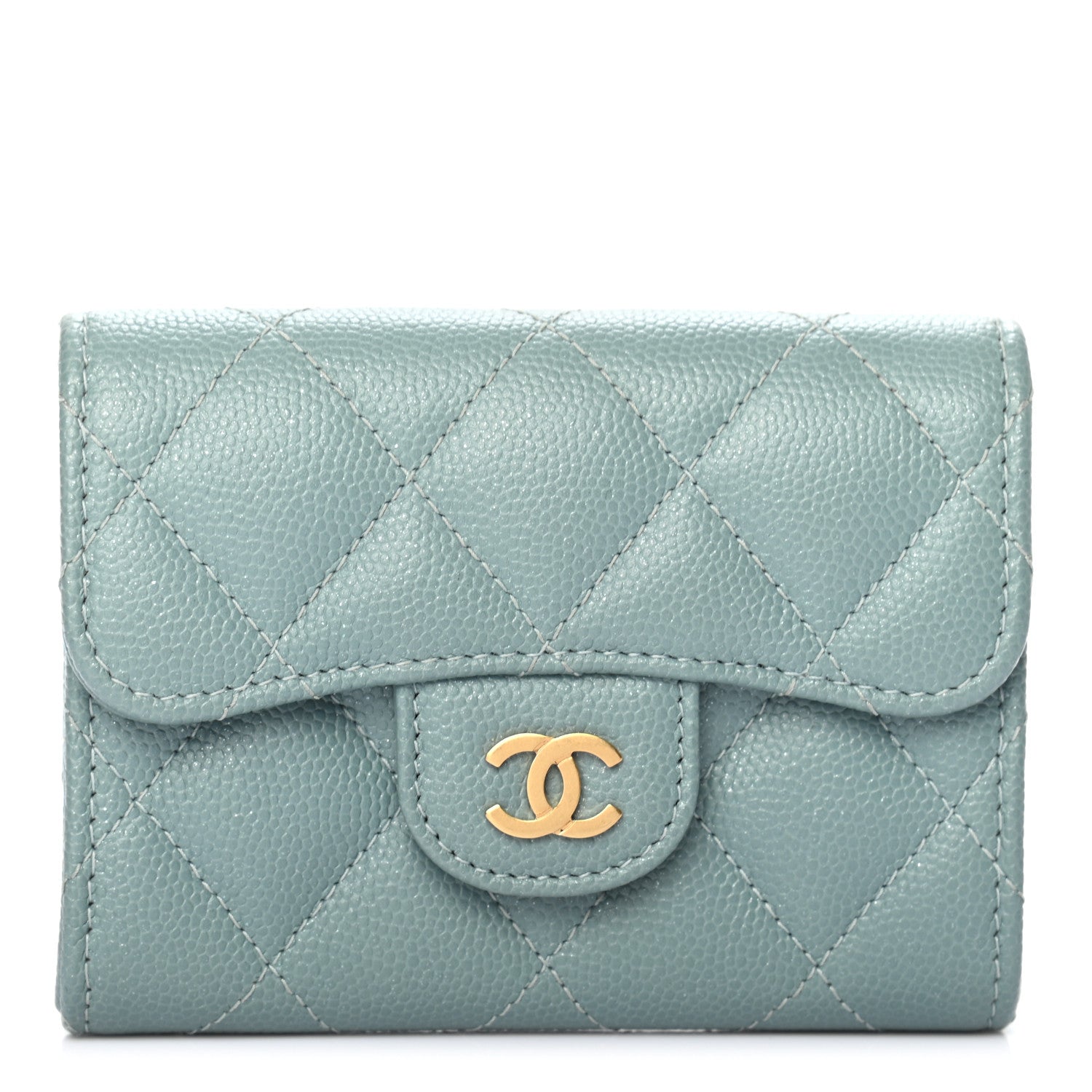 Chanel Iridescent Caviar Quilted Flap Card Holder Wallet Light Blue 1 of 7