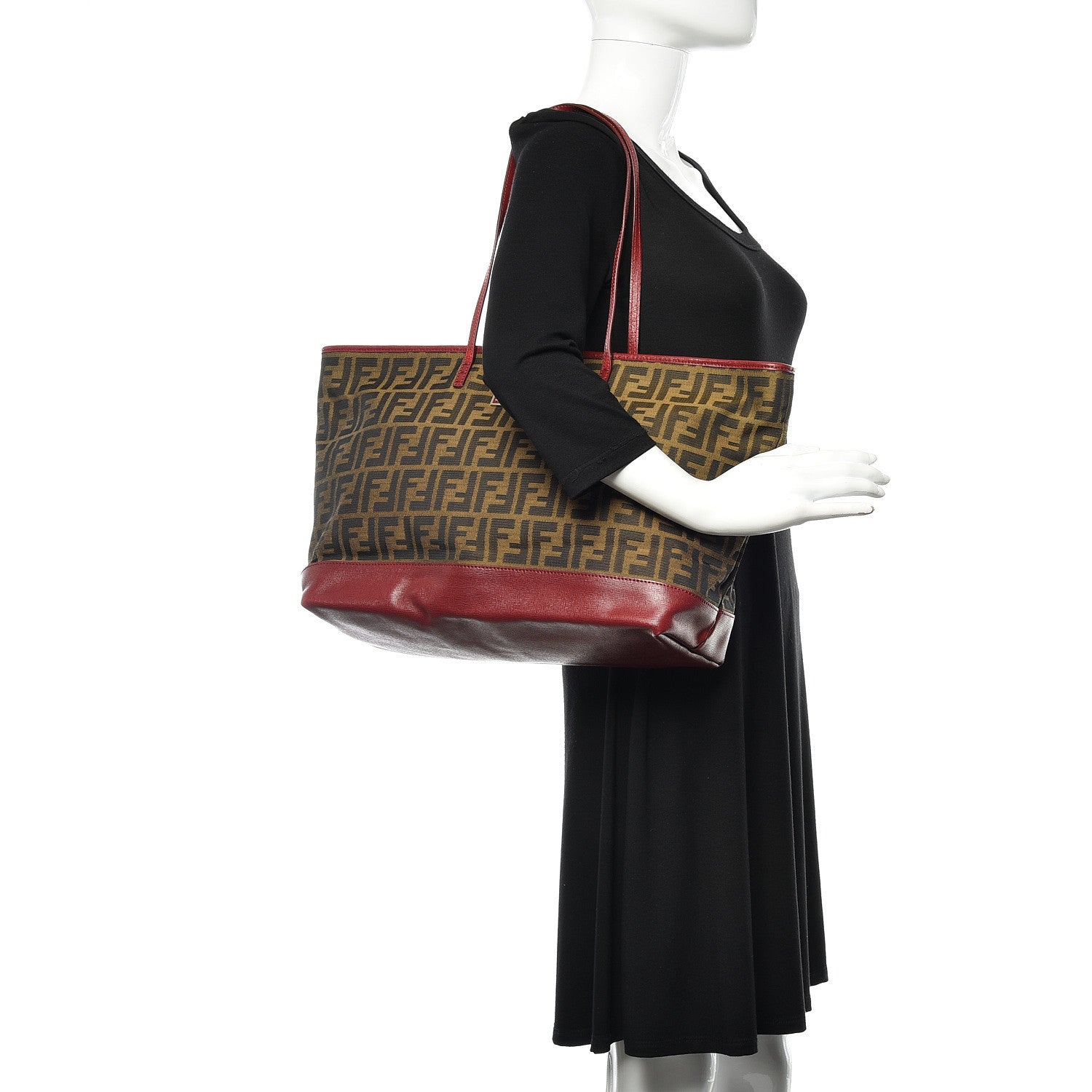Fendi Zucca Vitello Elite Medium Roll Tote Tobacco Rosso Scuro 2 of 13