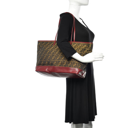 Fendi Zucca Vitello Elite Medium Roll Tote Tobacco Rosso Scuro 2 of 13