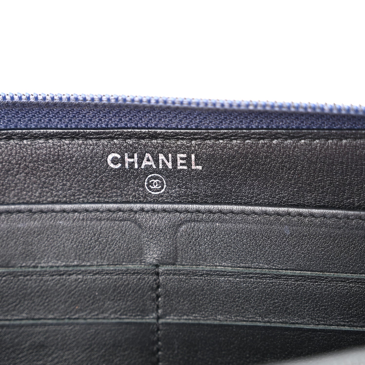 Chanel Calfskin Large Bi-Color Zip Around Boy Wallet Black Navy 6 of 11