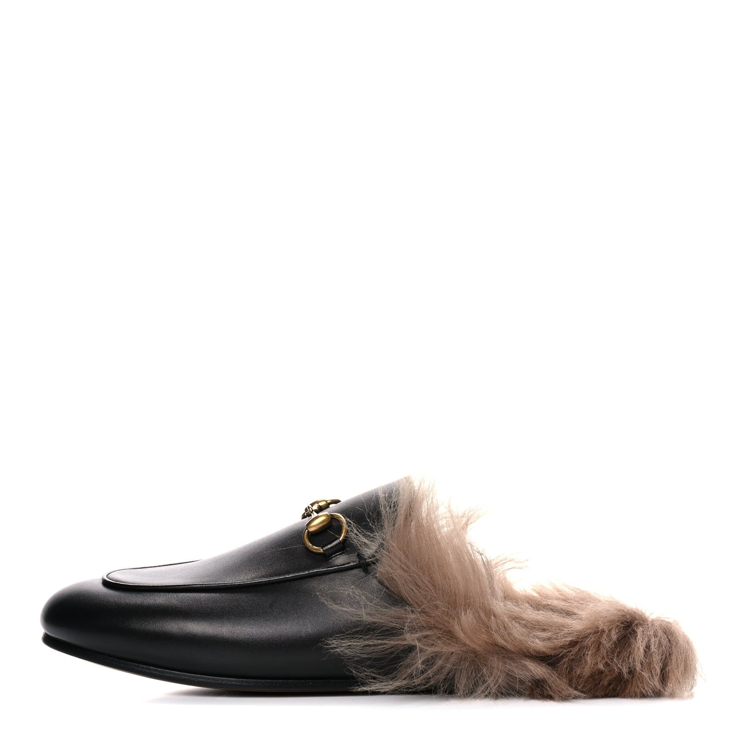 Gucci Calfskin Fur Womens Princetown Slippers 37.5 Black 1 of 14
