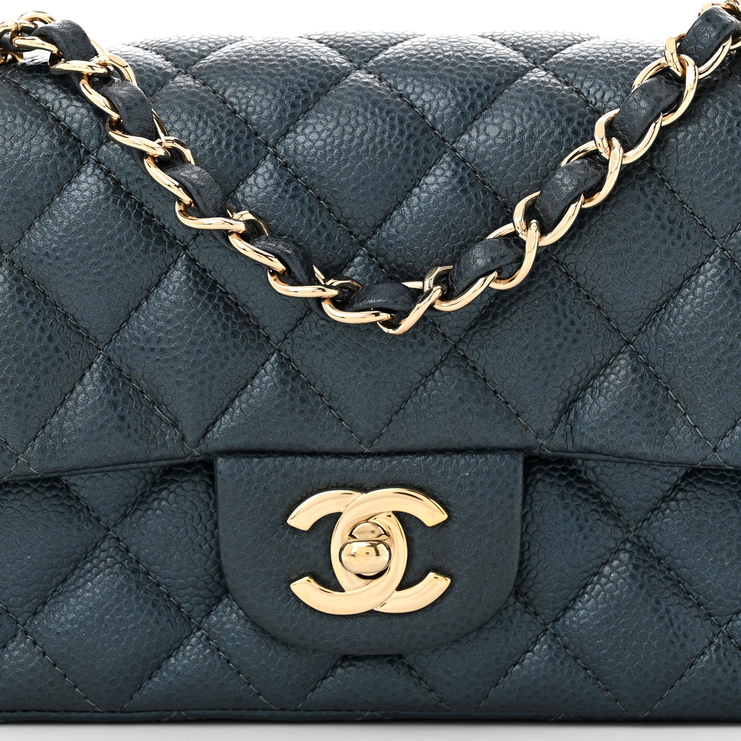 Chanel Iridescent  Caviar Quilted Mini Rectangular Flap  Dark Blue 8 of 11