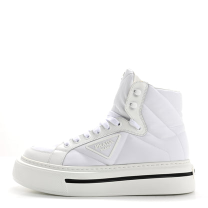 Prada Re-Nylon Gabardine Spazzolato Macro Quilted Triangle Logo Mens High Top 45mm Sneakers 8.5 White 1 of 10