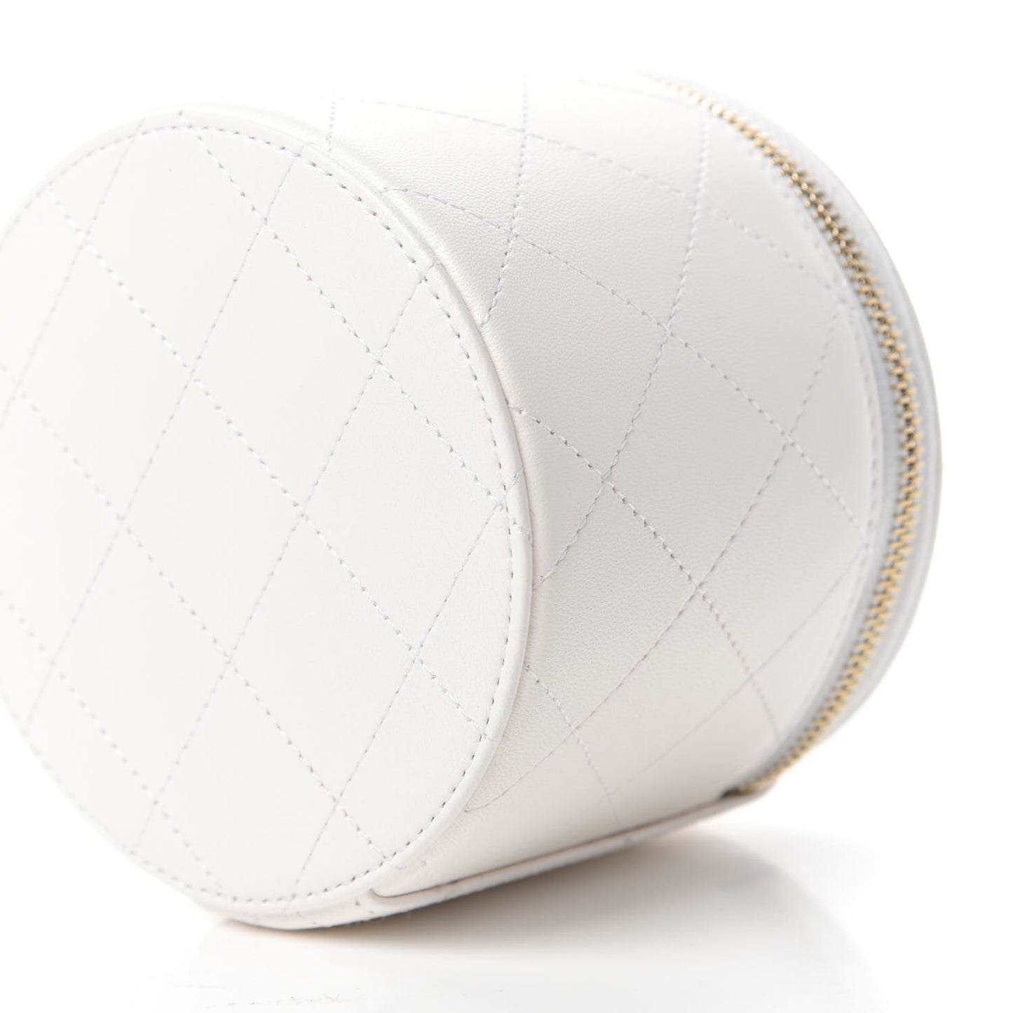 Lambskin Quilted Round Small Vanity Case With Chain White Black