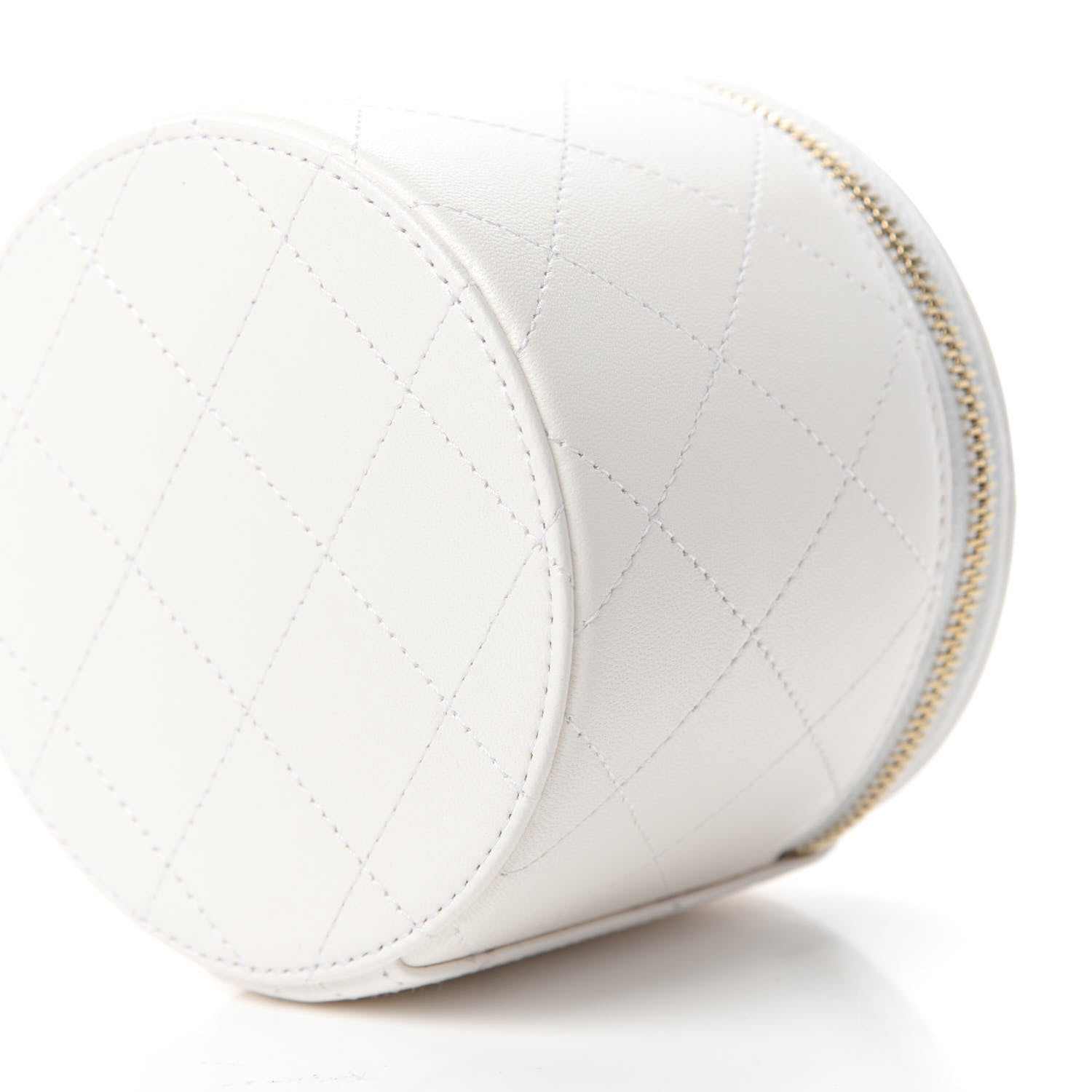 Chanel Lambskin Quilted Round Small Vanity Case With Chain White Black 7 of 12