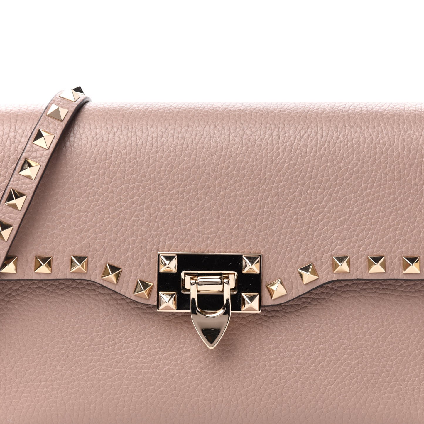 Pebbled Calfskin Medium Rockstud Flip Lock Crossbody Bag Poudre