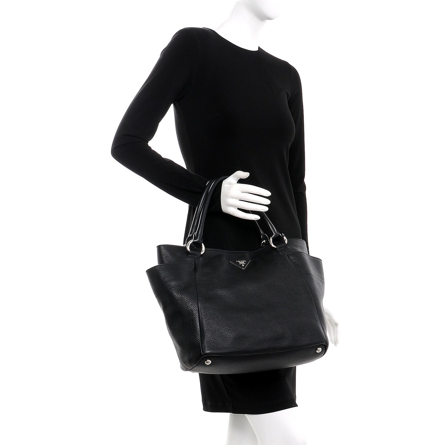 Vitello Daino Side Pocket Tote Nero Black
