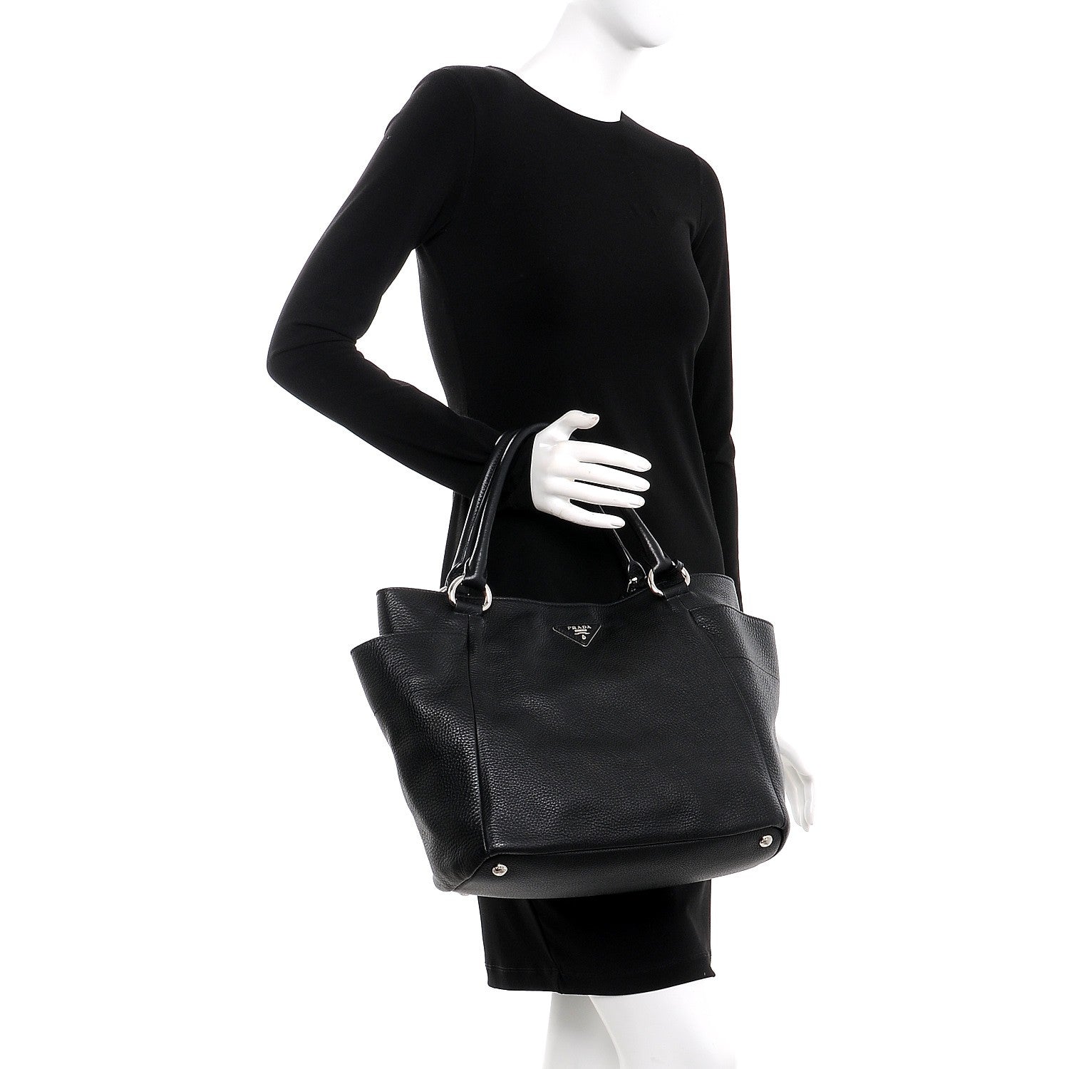 Prada Vitello Daino Side Pocket Tote Nero Black 2 of 9