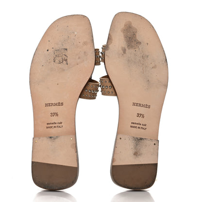 Hermes Suede Goatskin Studded Oran Sandals 37.5 Nude 5 of 8
